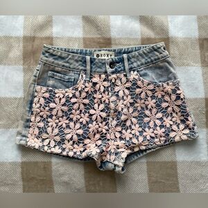 Roxy Women's embroidered Pink Floral Lace Jean Shorts